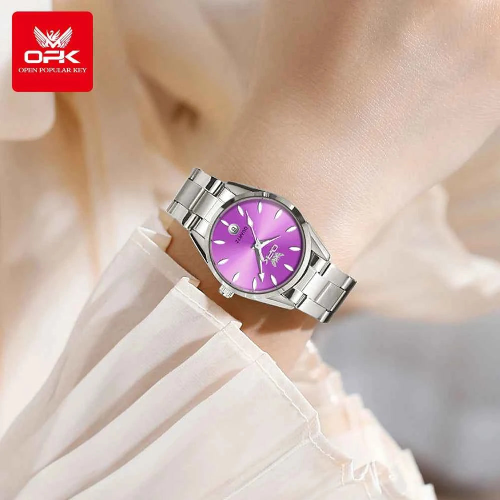 OPK 6038 Unisex Waterproof Quartz Watch - Luminous Stainless Steel Automatic Date Watch for Men with Gift Box