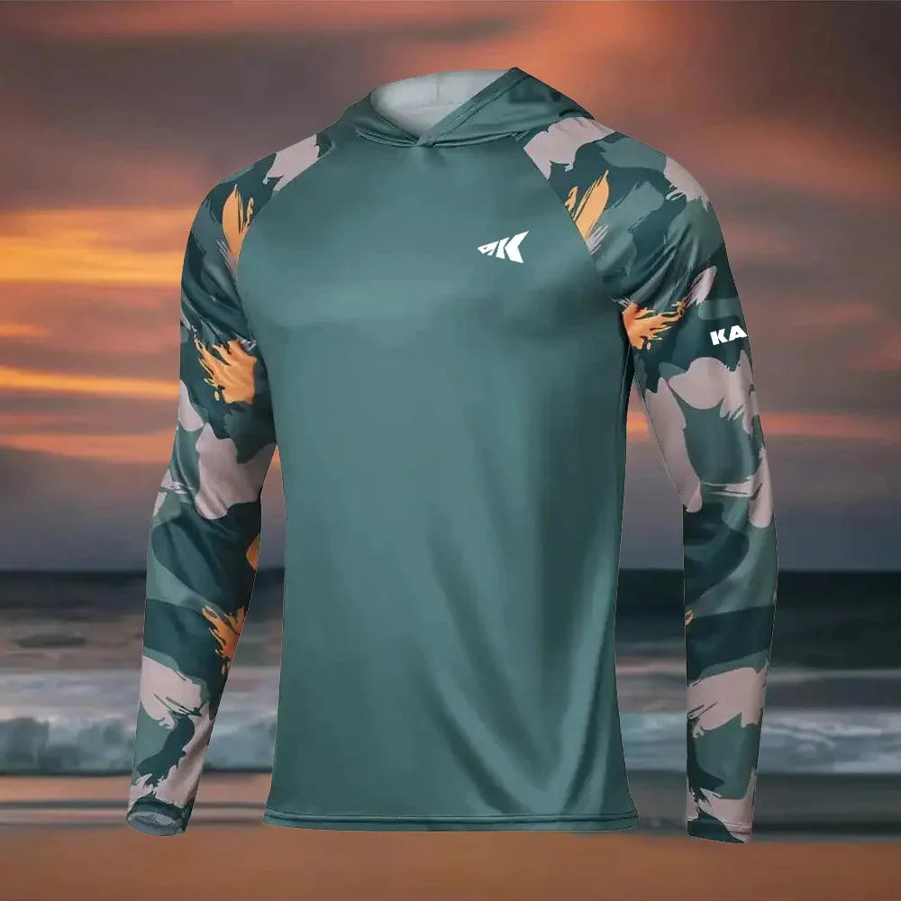 UPF 50+ Fishing Hoodie - Coral Splicing 3D Printed Quick Drying Breathable Outdoor Shirt for Ultimate Sun Protection