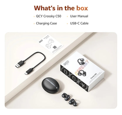 QCY CT06 Open Ear Wireless Earbuds with 4-Mic Calls and Bass Boost - Bluetooth 6.0 Clip-On Sports Headphones with 35 Hours Playtime - ShopHub