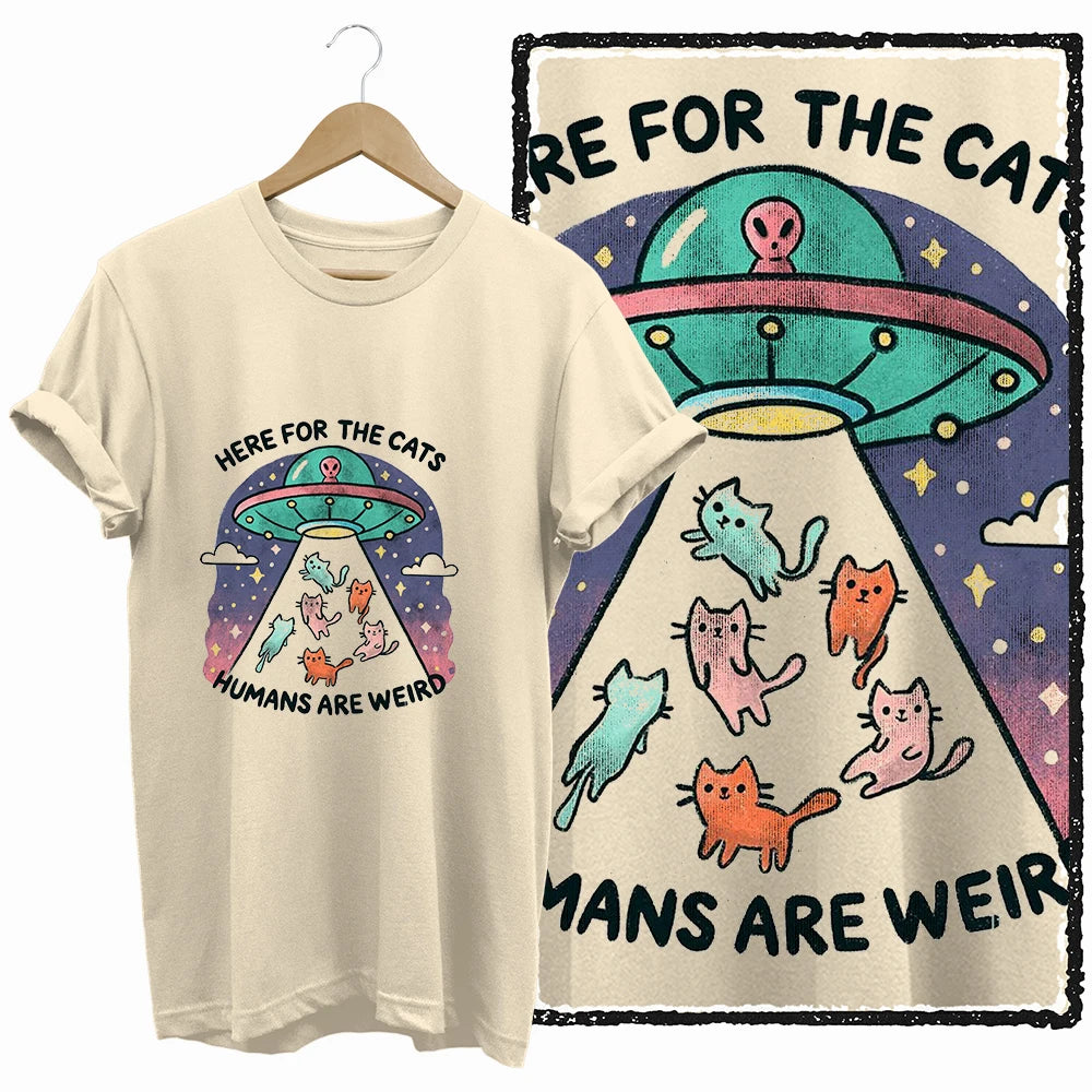 COOLMIND Beige Cat Graphic T-Shirt | Women's Relaxed Fit