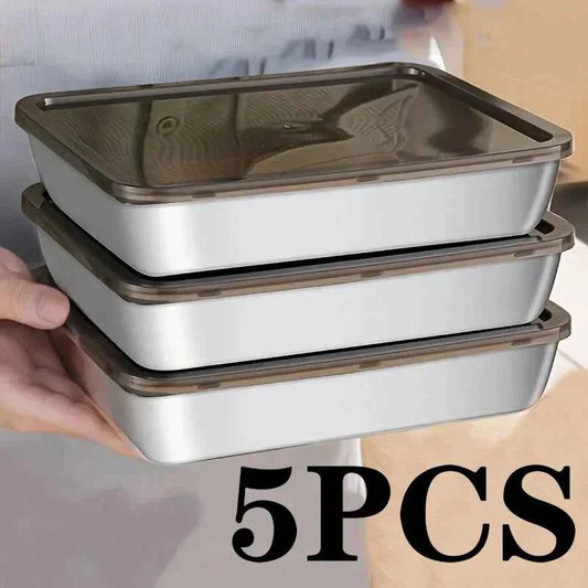 5pc Stainless Steel Food Storage Containers Set - Leak-Proof Lids, Dishwasher Safe for Sandwich/Fruits/Home/Party