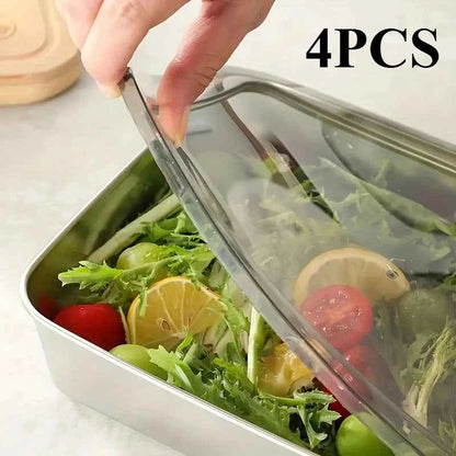 4Pcs Stainless Steel Food Containers with Black Lids, Kitchens Accessories, Holds Knives, Stackable Kitchen Storage