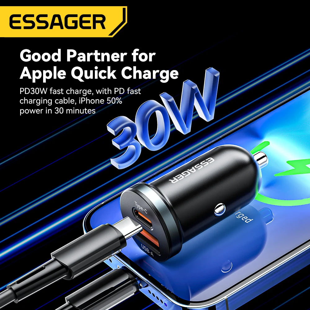 Essager 30W USB C Quick Charger Car Charger
