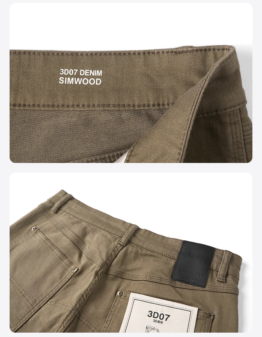 SIMWOOD 2026 Spring New Draping Motorcycle Riding Jeans Men 10oz Fashion Denim Trousers
