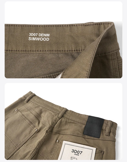 SIMWOOD 2026 Spring New Draping Motorcycle Riding Jeans Men 10oz Fashion Denim Trousers