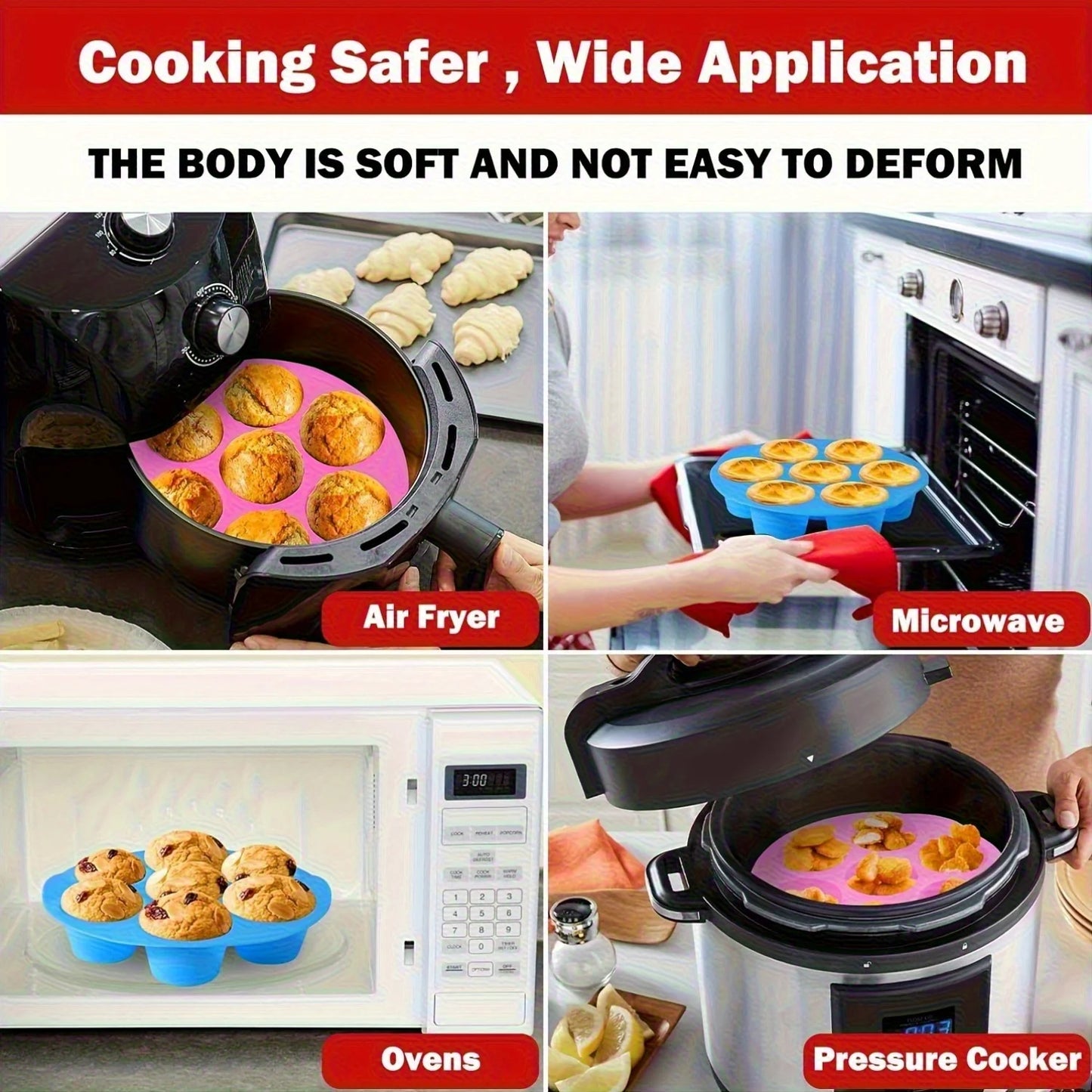 7-Cavity Silicone Air Fryer Set - 2PC Nonstick Cake Mold & Basket Fit 0.92-1.53L