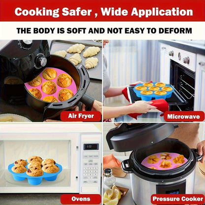 7-Cavity Silicone Air Fryer Set - 2PC Nonstick Cake Mold & Basket Fit 0.92-1.53L