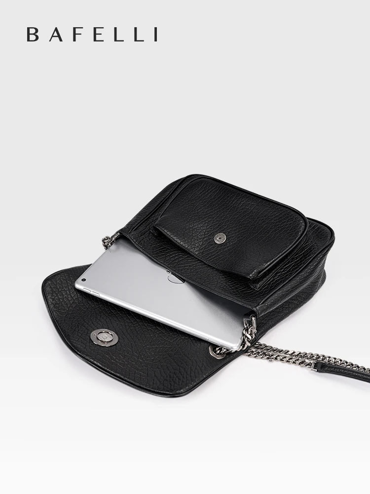 BAFELLI Chained Genuine Leather Satchel Bag