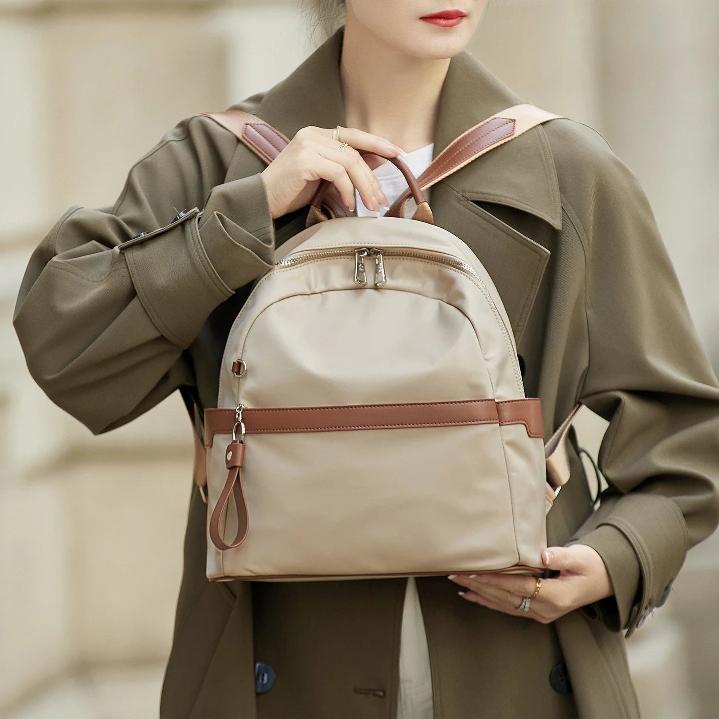 ZOOLER Oxford & Leather Female Letter Backpack