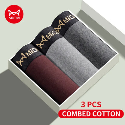 MiiOW 3Pcs Men's Antibacterial Boxer Underwear - Cotton Breathable Mesh Crotch Plus Size Boxershorts