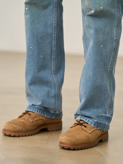 SIMWOOD High Standard 2026 Autumn New Loose Relax 12oz Fabric Denim Logger Pants Men Outdoor Workerwear Paint Splatter Jeans