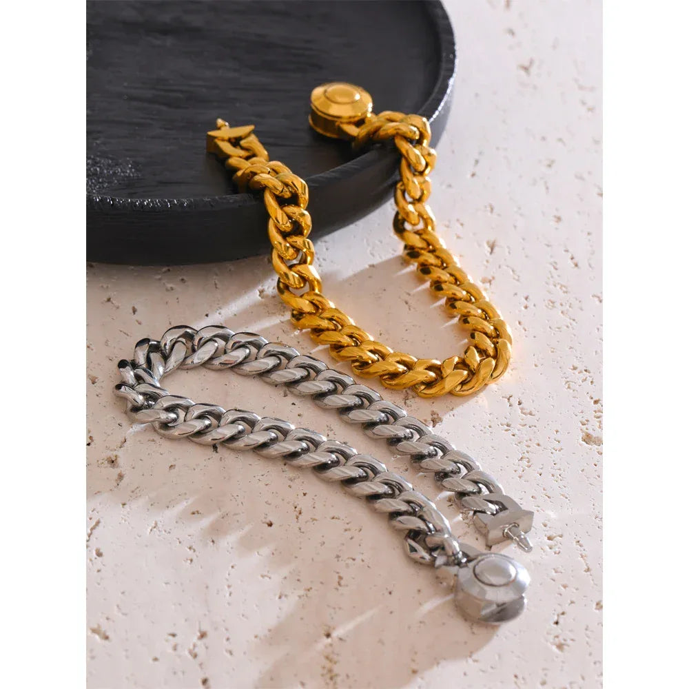 Hand Polished Stainless Steel Cuban Link Thick Bracelet - ShopHub