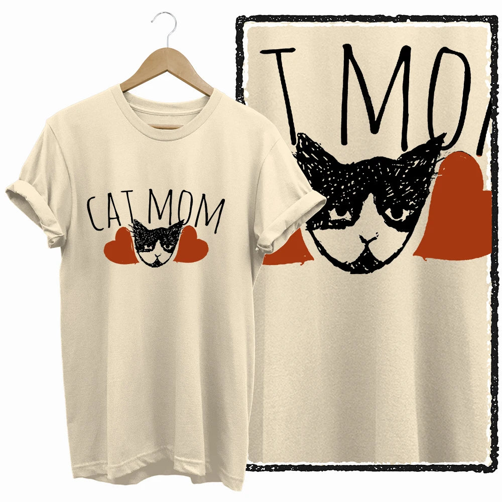 COOLMIND Beige Cat Graphic T-Shirt | Women's Relaxed Fit