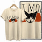 COOLMIND Beige Cat Graphic T-Shirt | Women's Relaxed Fit