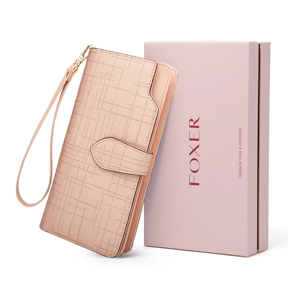 FOXER Women's Cowhide Leather Long Bifold Wallet