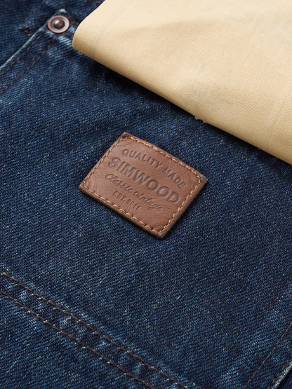 SIMWOOD High Standard 2026 Autumn Winter New 13.5oz Heavyweight Vintage Wash Carpenter Jeans Men Cargo Denim Pants