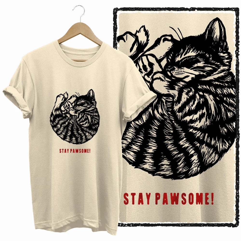 COOLMIND 100% Cotton Beige Cat Print Exclusive Graphic Women T Shirt Big Size Loose Cotton Cat Lover Women T Shirt Lovely Cat Te