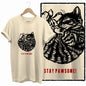 COOLMIND 100% Cotton Beige Cat Print Exclusive Graphic Women T Shirt Big Size Loose Cotton Cat Lover Women T Shirt Lovely Cat Te