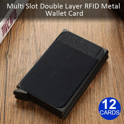 RFID Metal Wallet Double Card Case Pop Up Card Holder 12 Cards Automatic Aluminum Box Cardholder Smart Minimalist Walet for Men
