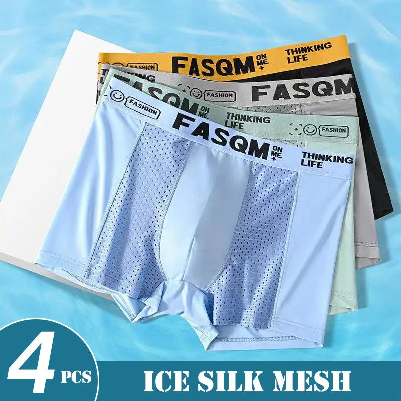 Men's 4 Pack Mesh Ice Silk Boxer Shorts - ShopHub