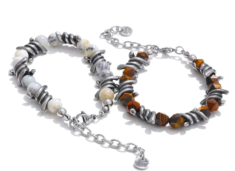 Natural Jade Tiger Stone Chain Men's Bracelet - ShopHub