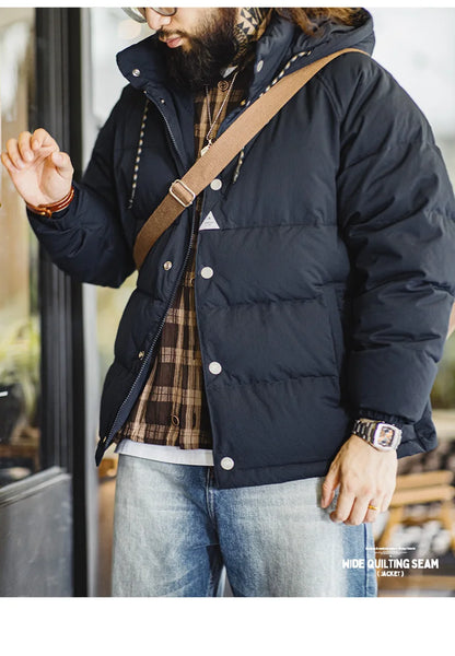 Premium Men's Winter Down Jacket—Navy Blue Hooded Quilted Warmth