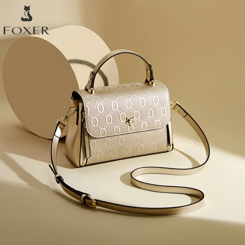 FOXER Lady's Handbag Split Leather Shoulder Bag 2026 Fashion Light Luxury Crossbody Bag Vintage Commute Female Messenger Bag
