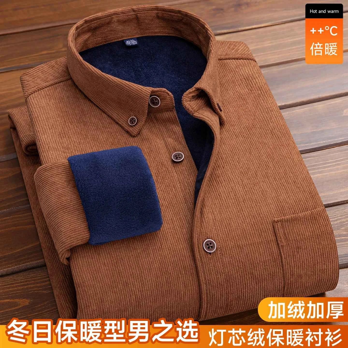 2024 Men's Large Size Corduroy Fleece Warm Plaid Classic Style Regular Fit Velvet Thick Casual Shirt  Brand Clothes Plus L-6XL