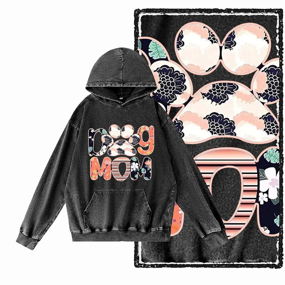 Vintage Dog Graphic Acid-Washed Black Hoodie