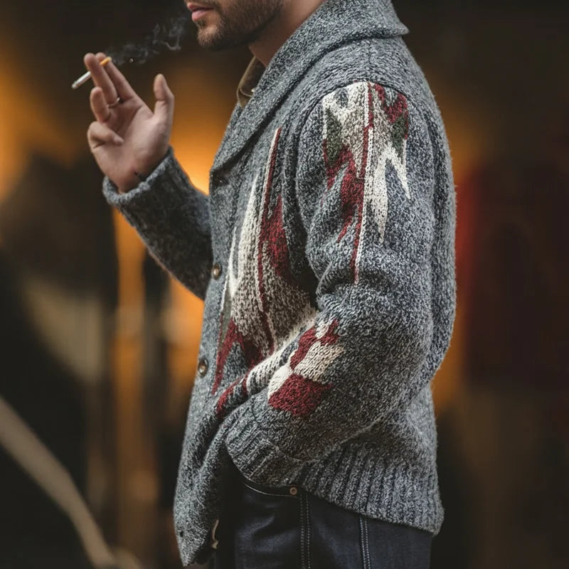 MADEN Geometric V-Neck Cardigan | Dark Grey