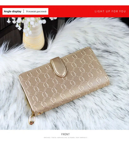 FOXER Split Leather Women's Long Wallet in Gold