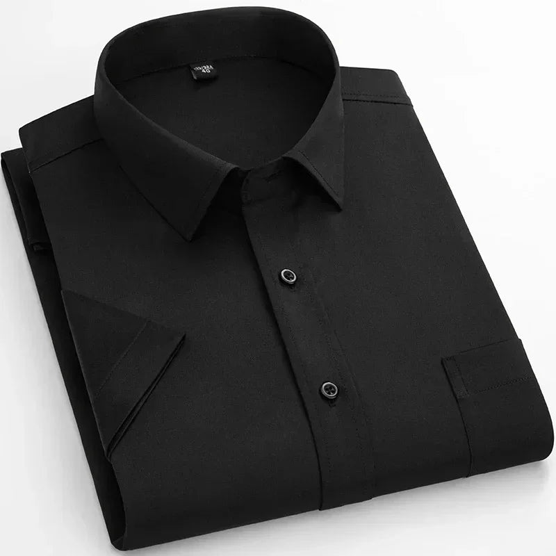 Iron Free Stretch Men Dress Shirt Short Sleeve - Anti-Wrinkle Formal Social Camisas