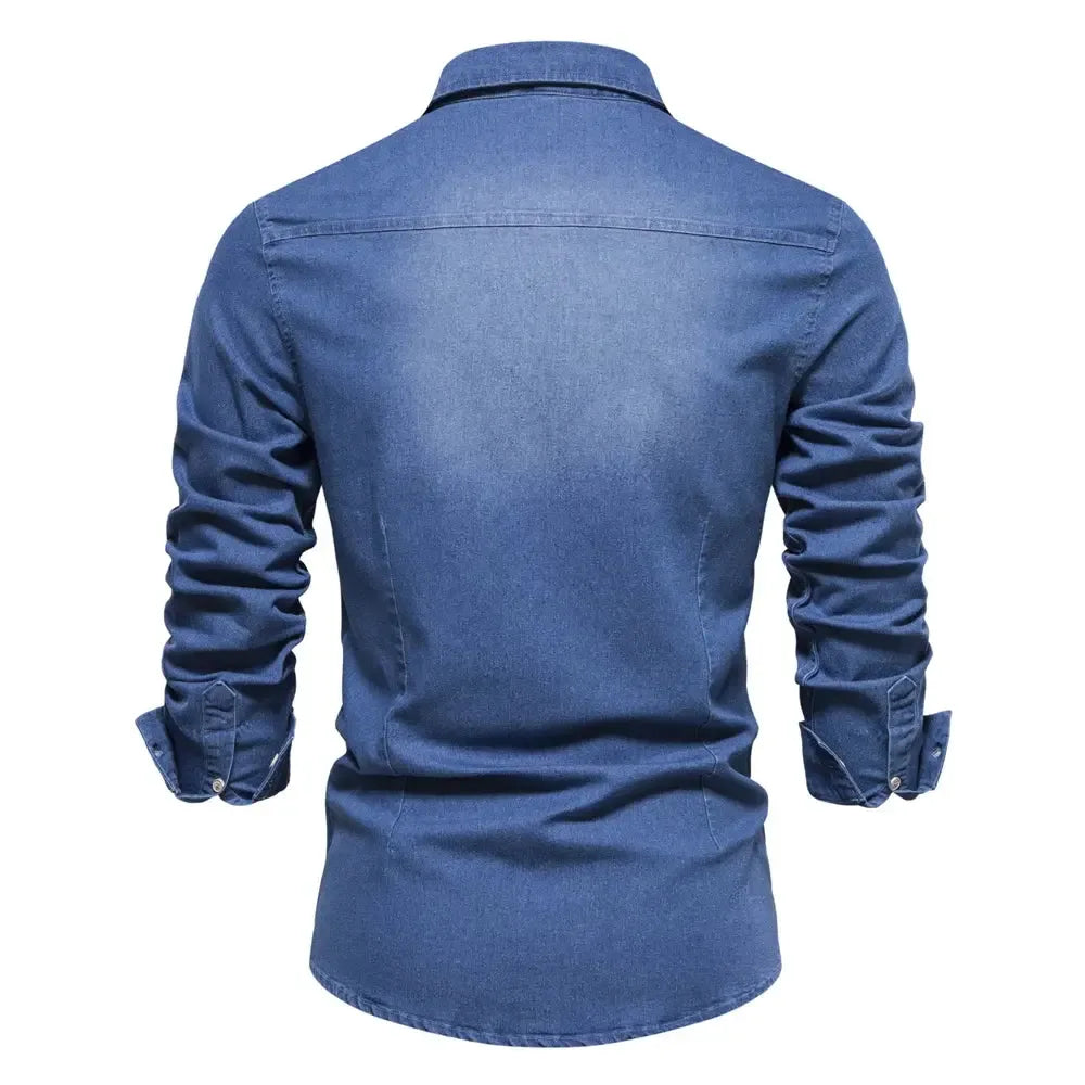 AIOPESON Elastic Cotton Denim Shirts - ShopHub