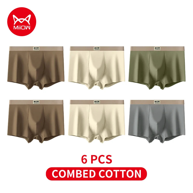MiiOW 6Pcs Breathable Cotton Men's Underwear - Combed Cotton Antibacterial Boxer Briefs