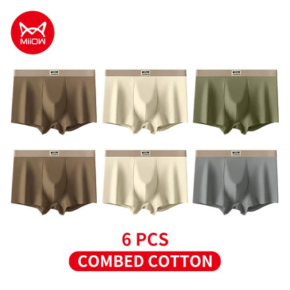 MiiOW 6Pcs Breathable Cotton Men's Underwear - Combed Cotton Antibacterial Boxer Briefs