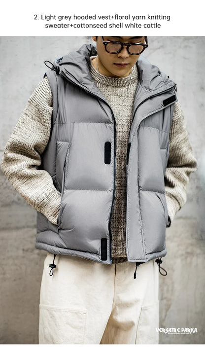 Maden Men's Winter Detachable Sleeves Down Jacket – Two Jackets in One