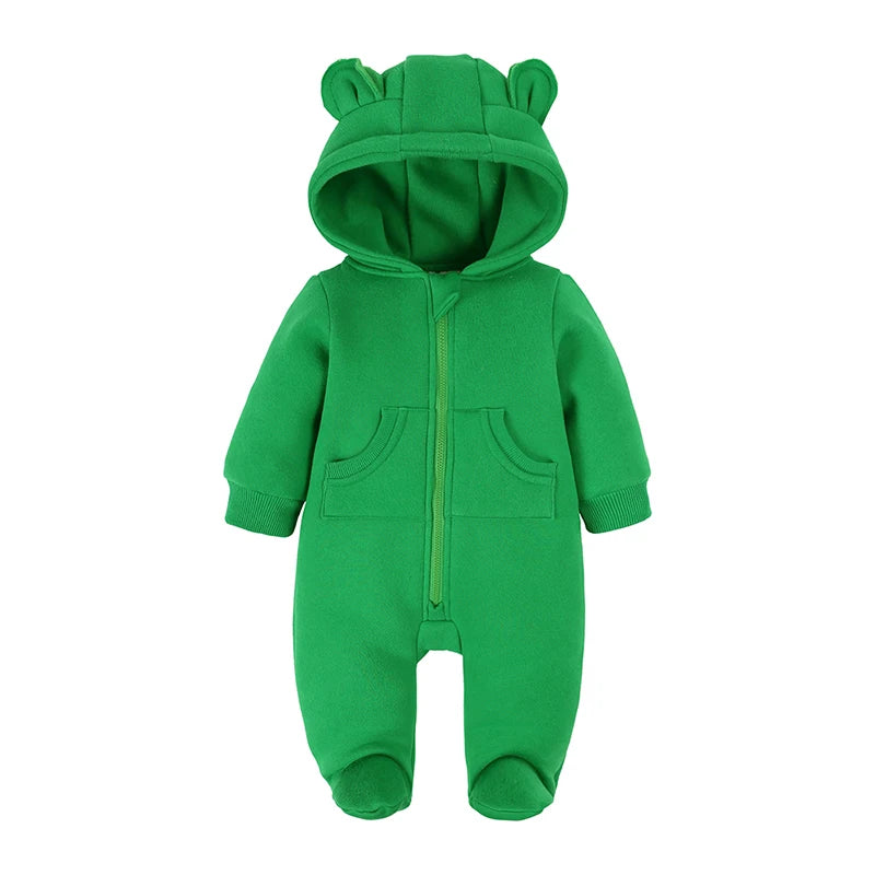 Kids Tales Teddy Trails Cotton-Blend Hooded Baby Romper