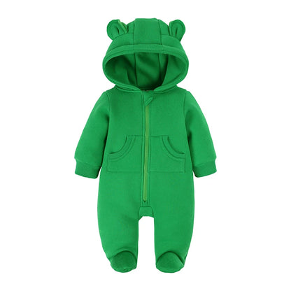 Kids Tales Teddy Trails Cotton-Blend Hooded Baby Romper
