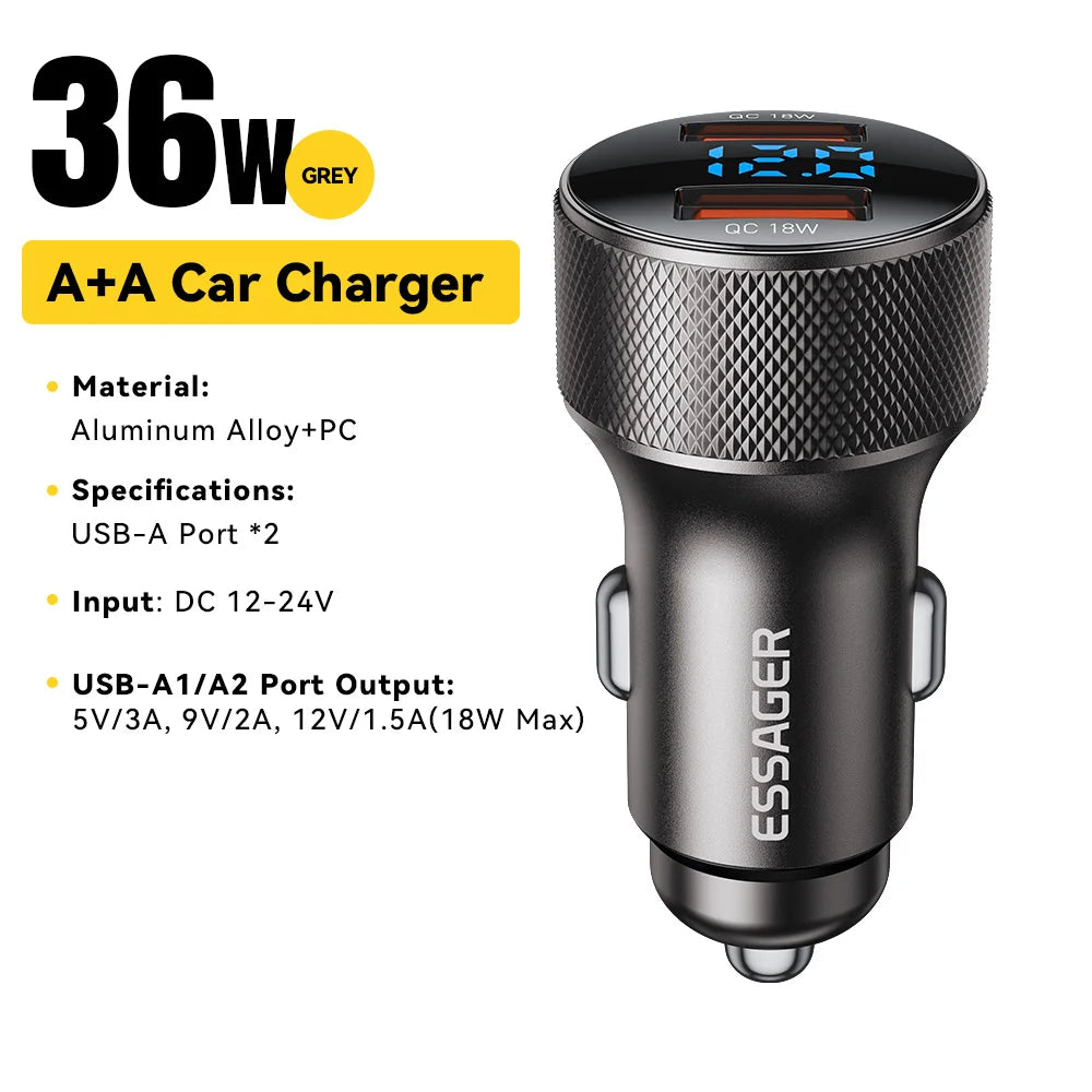 Essager Dual-port 45W USB-C car charger