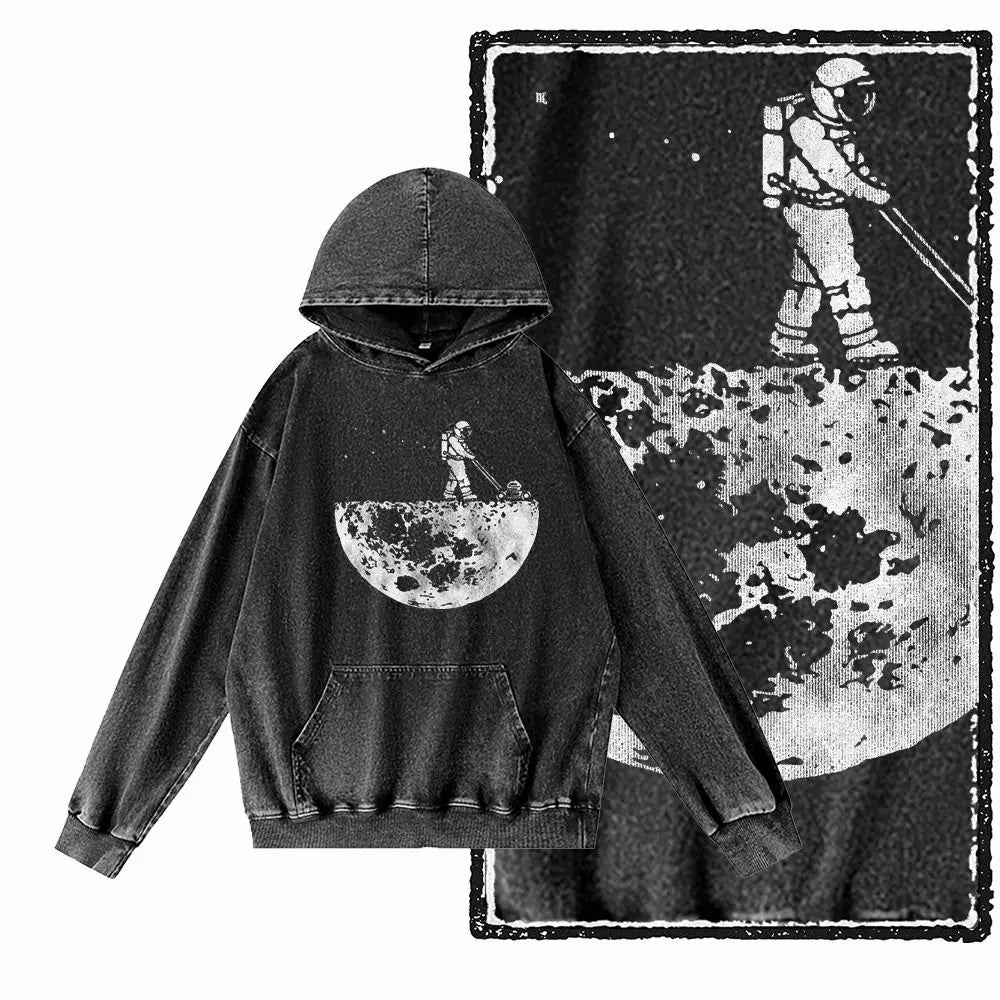 Orbit Runner Astronaut Acid-Washed Black Hoodie