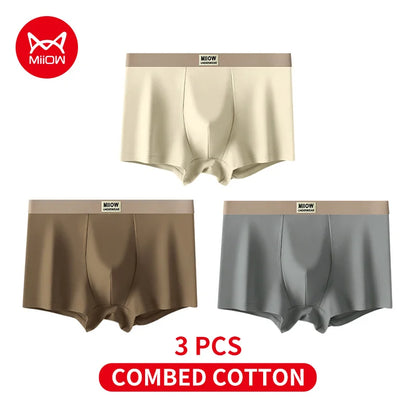 MiiOW 3Pcs Men's Cotton Underwear Antibacterial Breathable Crotch Soft Boxershorts