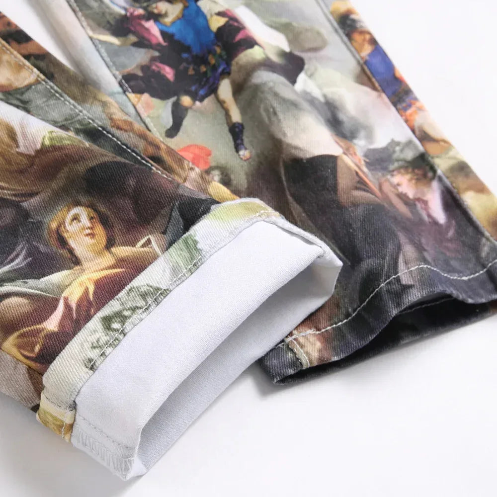 Men’s Classical Painting Print Jeans - ShopHub