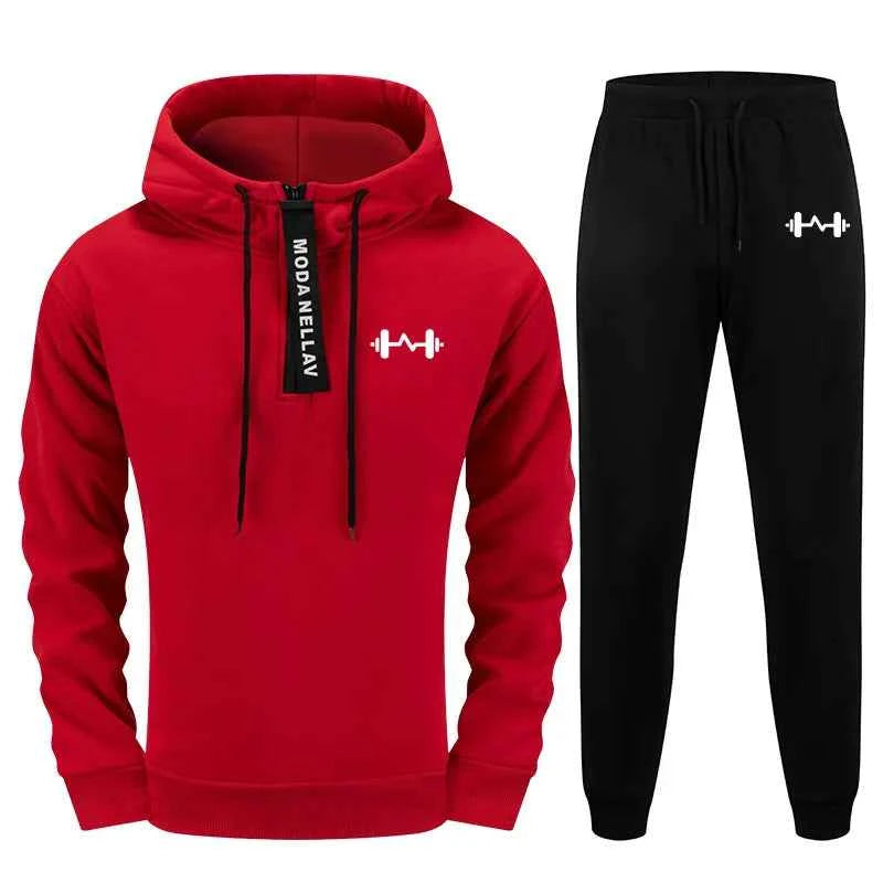 Men's Tracksuit Set Urban Streetwear 2 Pieces Half Zip Hoodie and Sweatpants for Autumn Winter Sporty Fitness