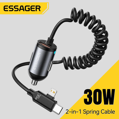Essager 30W 2 In 1 Spring Cable Car Charger