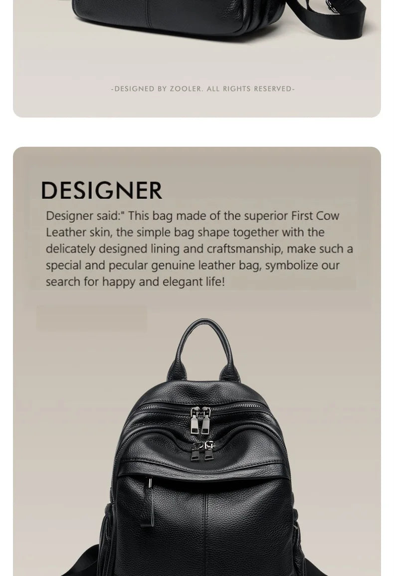ZOOLER First Layer Genuine Leather Women Leather Backpack Black Travel Computer School Bags College Girl Hot#SC1728