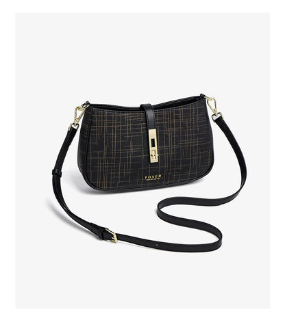 FOXER Cowhide Leather Women Baguette Shoulder Bag Light Luxury Ladies Crossbody Bag Fashion Sling Purse for Daily Dating Use