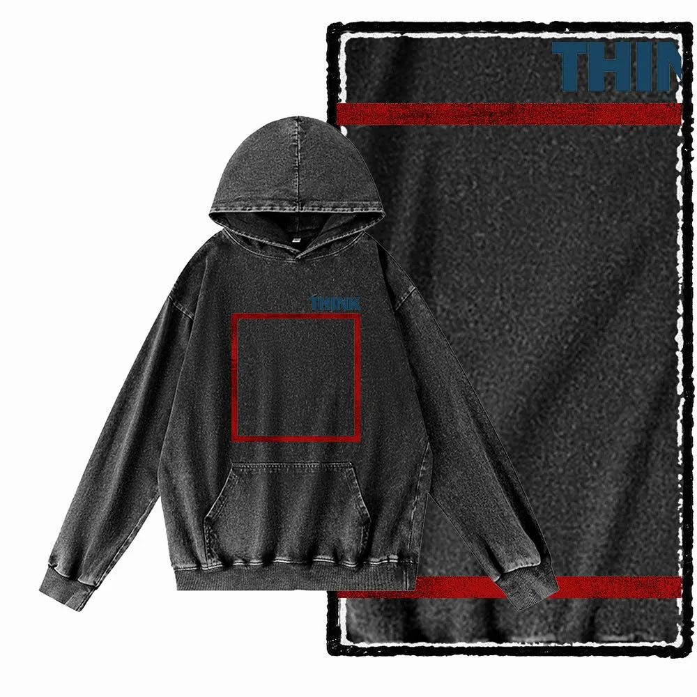 Think Outside the Box Acid-Washed Black Graphic Hoodie