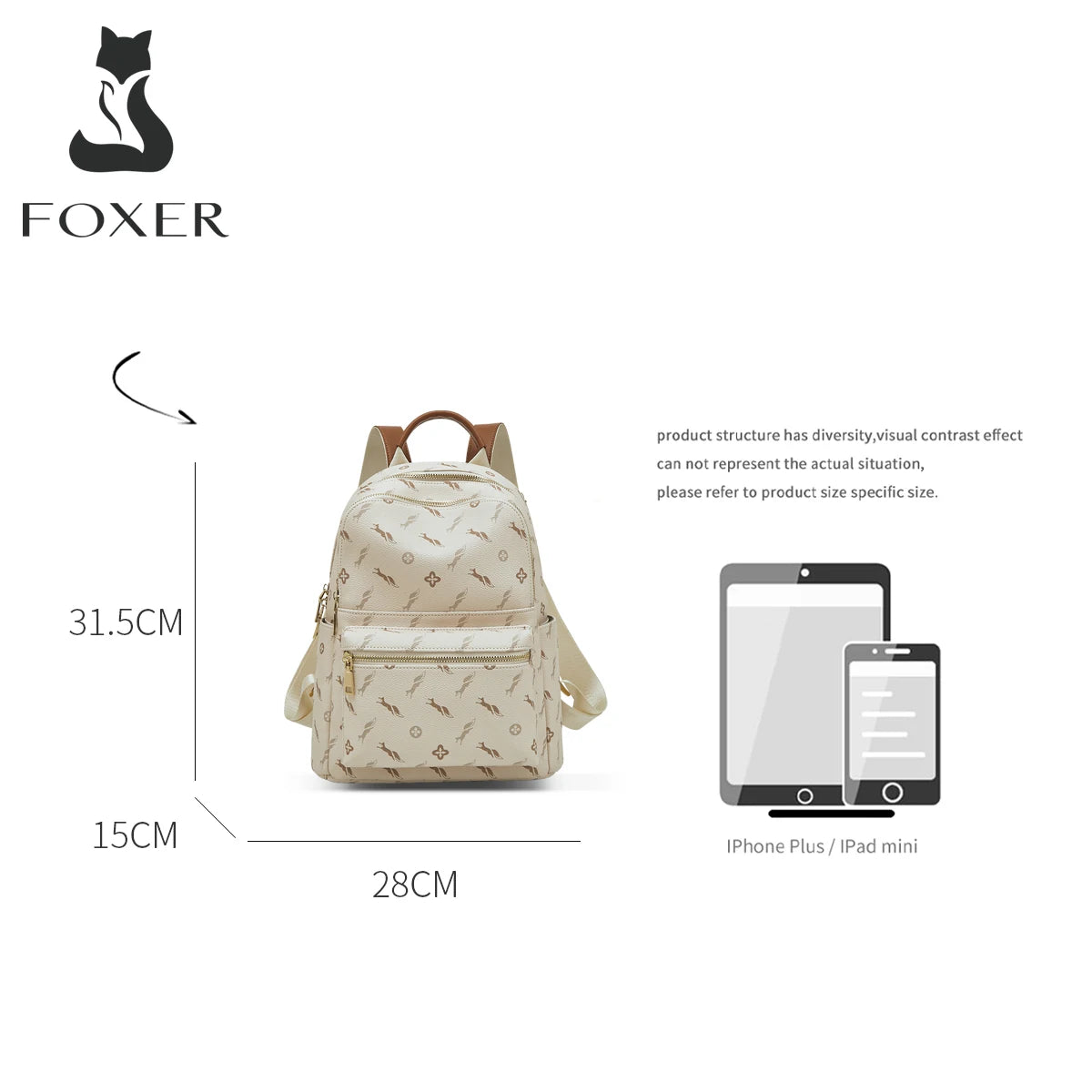 FOXER Women's Backpack Signature PVC Printing Fashion Travel Shoulder Bag Ladies Travel Rucksack Female Casual Monogram Backpack