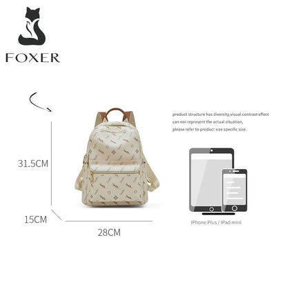 FOXER Women's Backpack Signature PVC Printing Fashion Travel Shoulder Bag Ladies Travel Rucksack Female Casual Monogram Backpack
