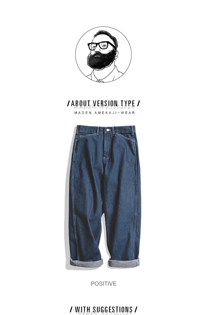 Maden Wide Leg Pants 11.5 Oz Dark Blue Jeans Oversize Pants For Men Size 28 To 36 Baggy Jeans Loose Straight Trousers Workwear